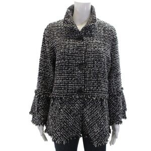 New Damee Elegant Black metallic  collared Tweed Jacket with flared hem. Size 1X